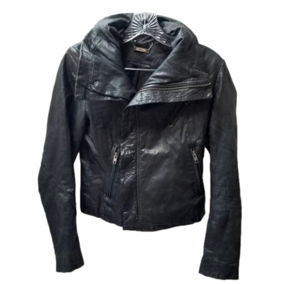 Line The Label Designer Asymmetrical 100% Lambskin Black Leather Jacket XS - Picture 1 of 14